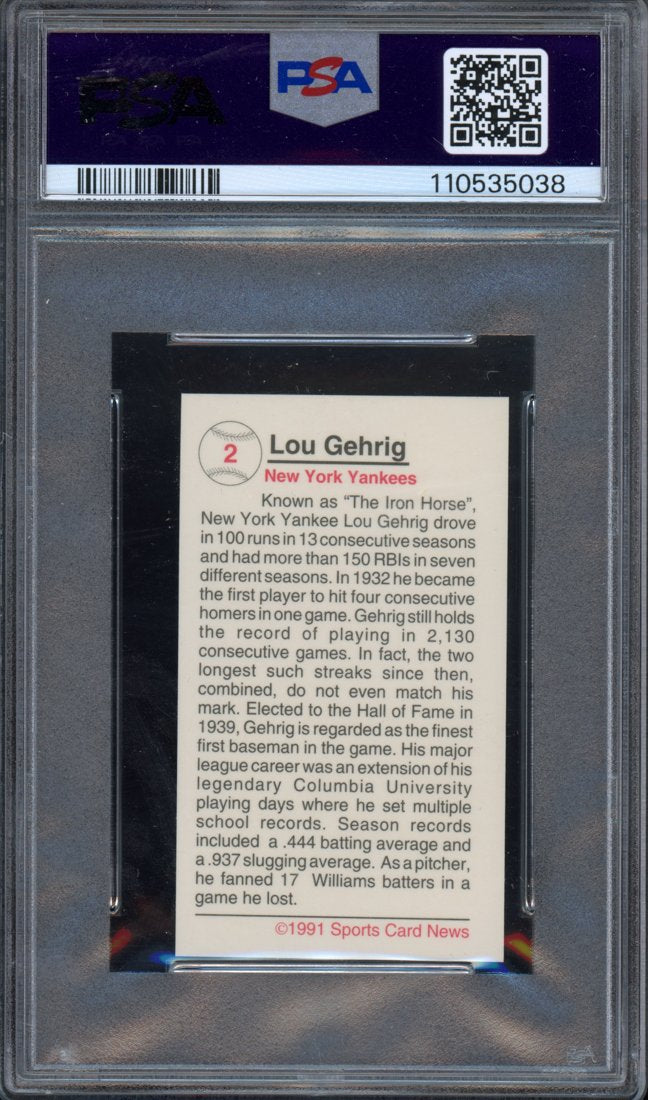 1991 Allan Kaye's Sports Cards News Magazine Lou Gehrig #2 back