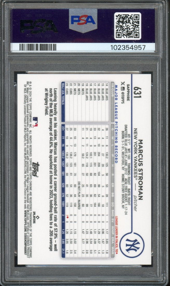 2024 Topps Chrome Sapphire Marcus Stroman #631 Black 05/10 back