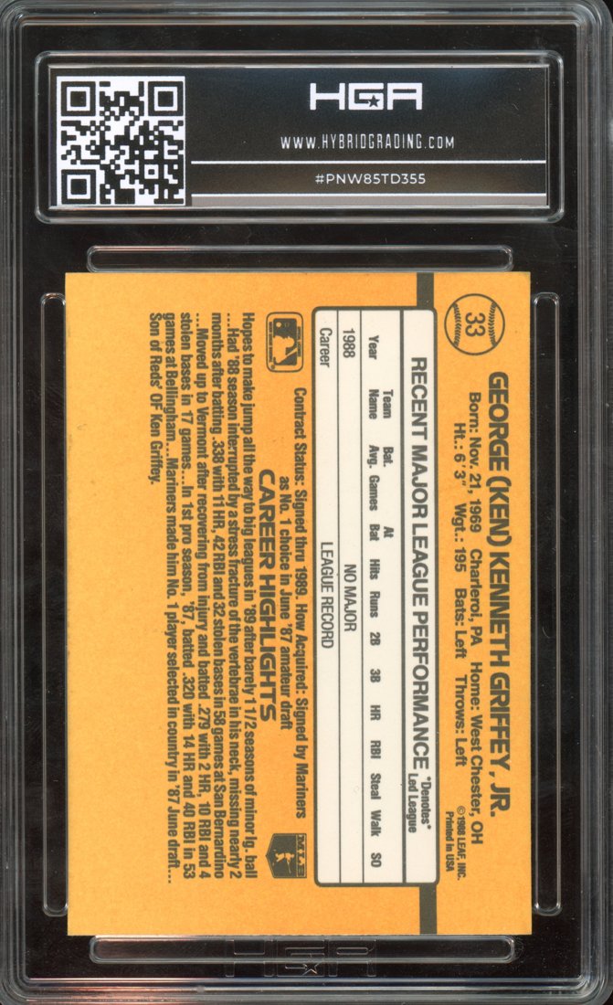 1989 Donruss Ken Griffey Jr. #33 back
