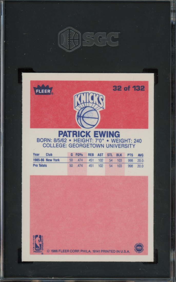 1986 Fleer Patrick Ewing #32 back