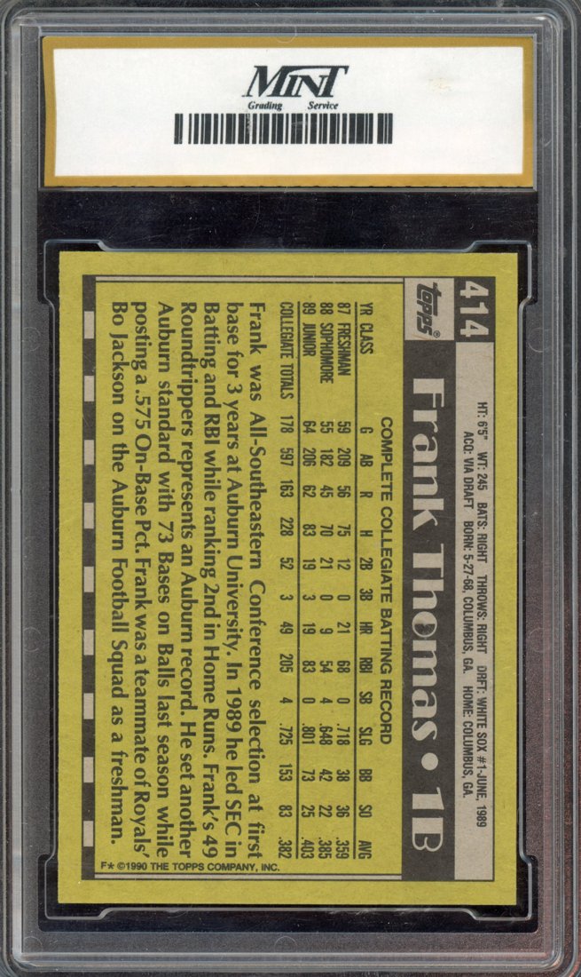 1990 Topps Frank Thomas #414 back