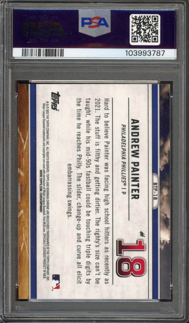 2023 Bowman Chrome Scouts' Top 100 Andrew Painter #BTP-18 Green Refractor 35/99 back