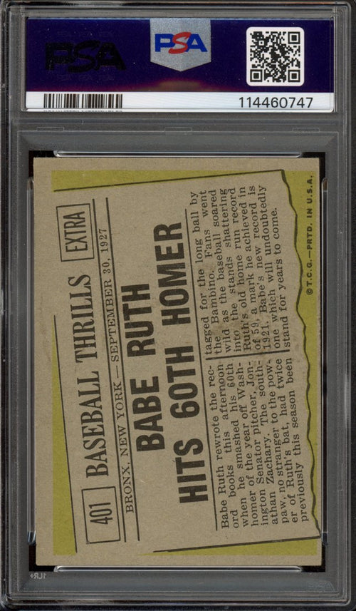 1961 Topps Baseball Thrills Babe Ruth (back)