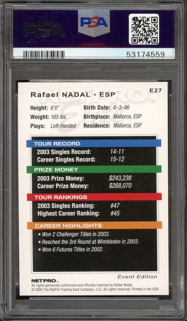 2003 NetPro Elite Event Edition Rafael Nadal #E27 back