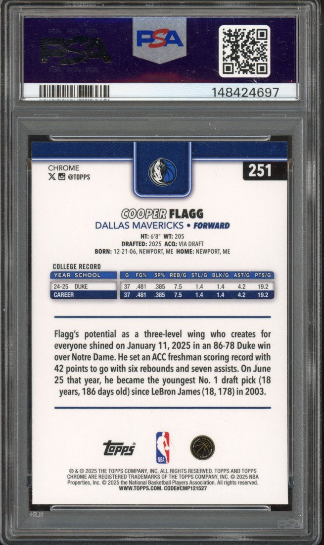 2025 Topps Chrome Cooper Flagg #251 Pulsar back