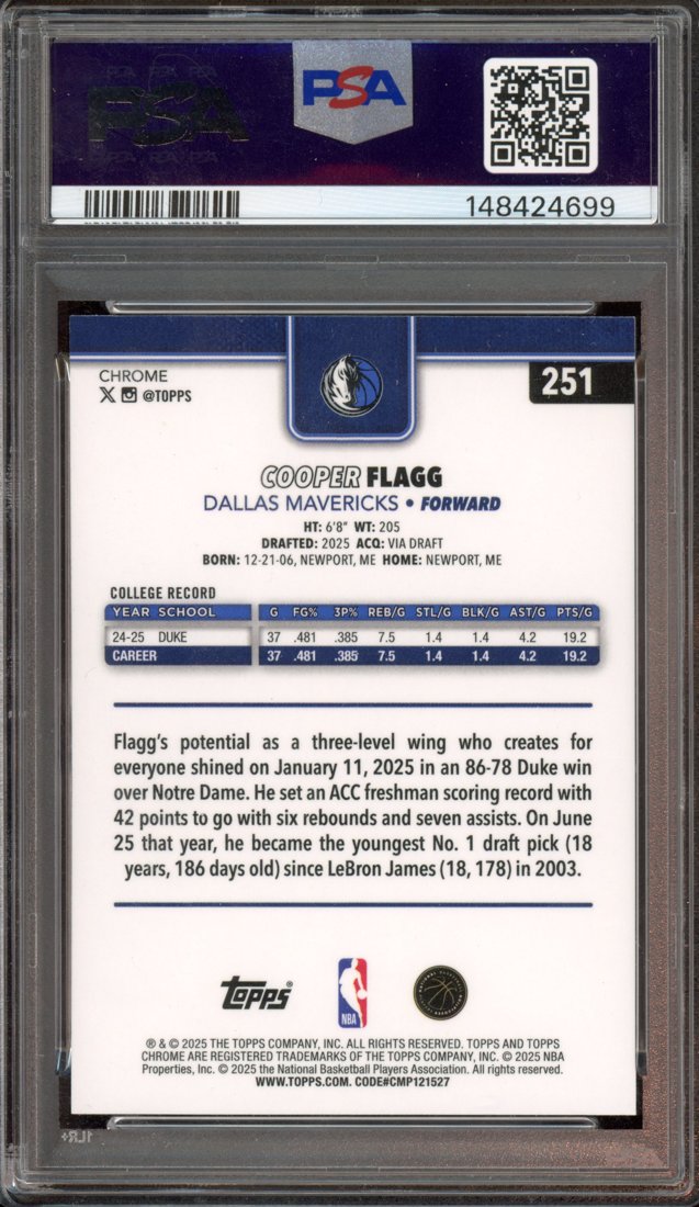 2025 Topps Chrome Cooper Flagg #251 back
