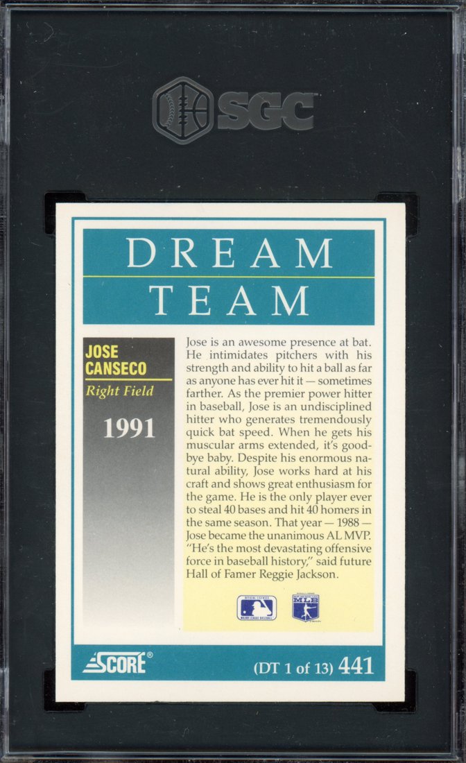 1991 Score Jose Canseco #441 Dream Team back