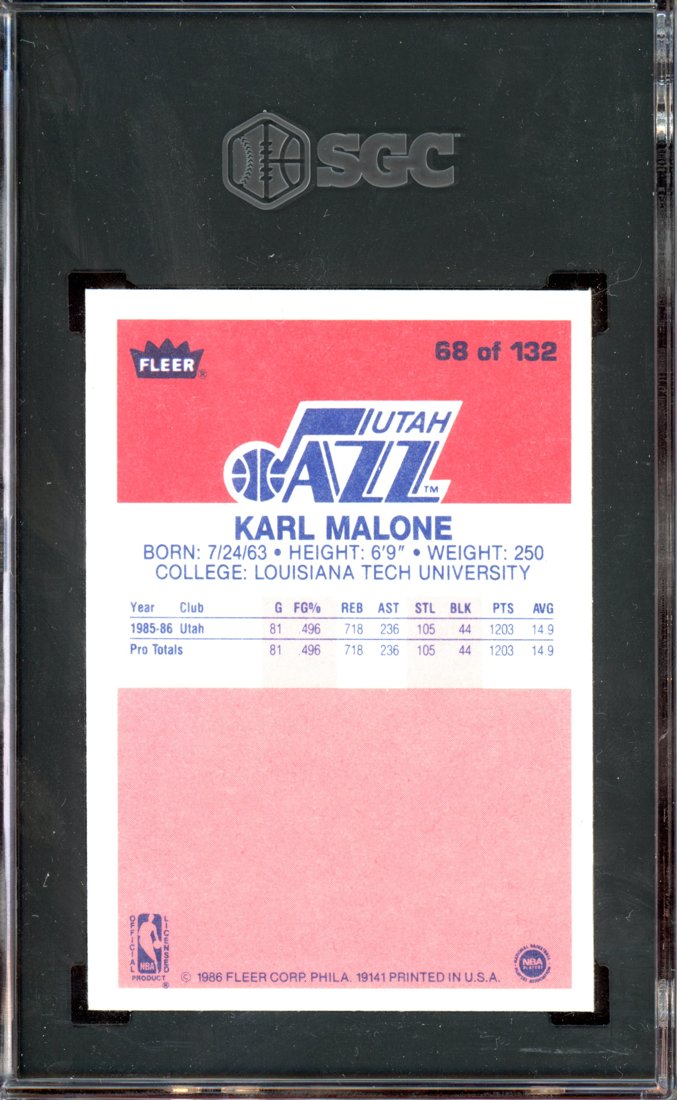 1986 Fleer Karl Malone #68 back