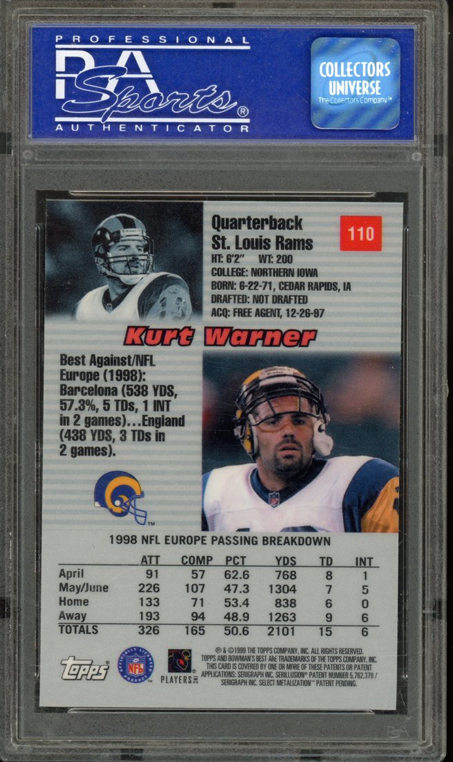 1999 Bowman's Best Kurt Warner #110 back