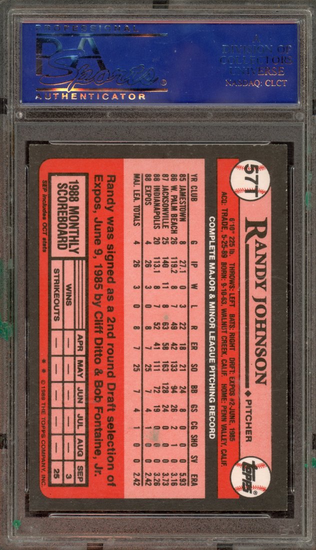 1989 Topps Traded Randy Johnson #57T back