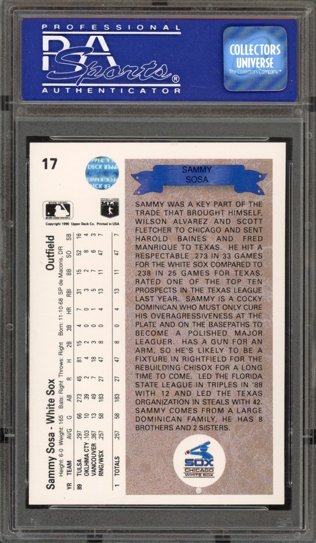 1990 Upper Deck Sammy Sosa #17 back