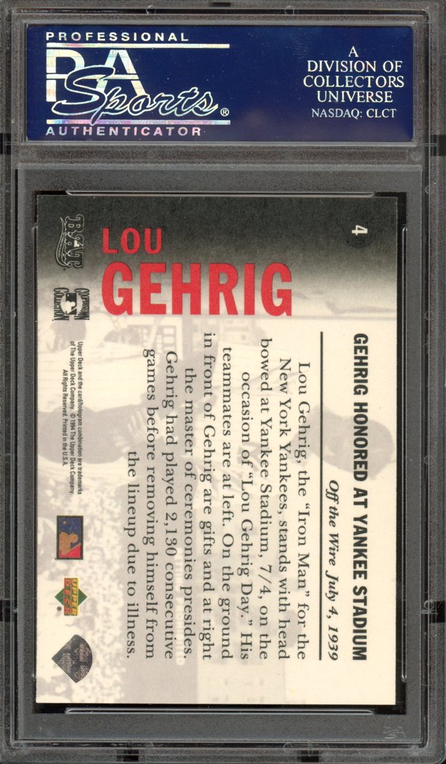 1994 Upper Deck All-Time Heroes Lou Gehrig #4 back