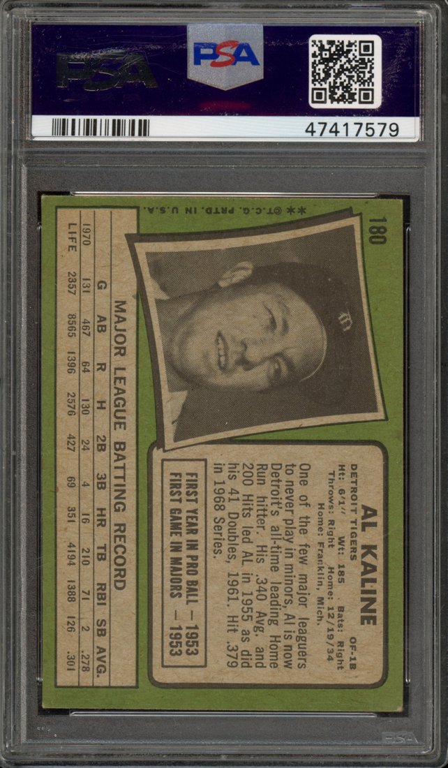 1971 Topps Al Kaline #180 back