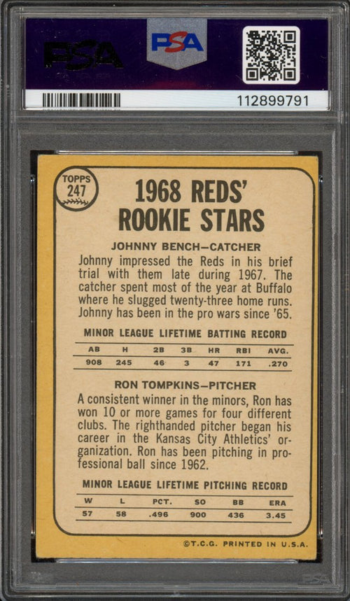 1968 Topps Johnny Bench / Ron Tompkins (back)