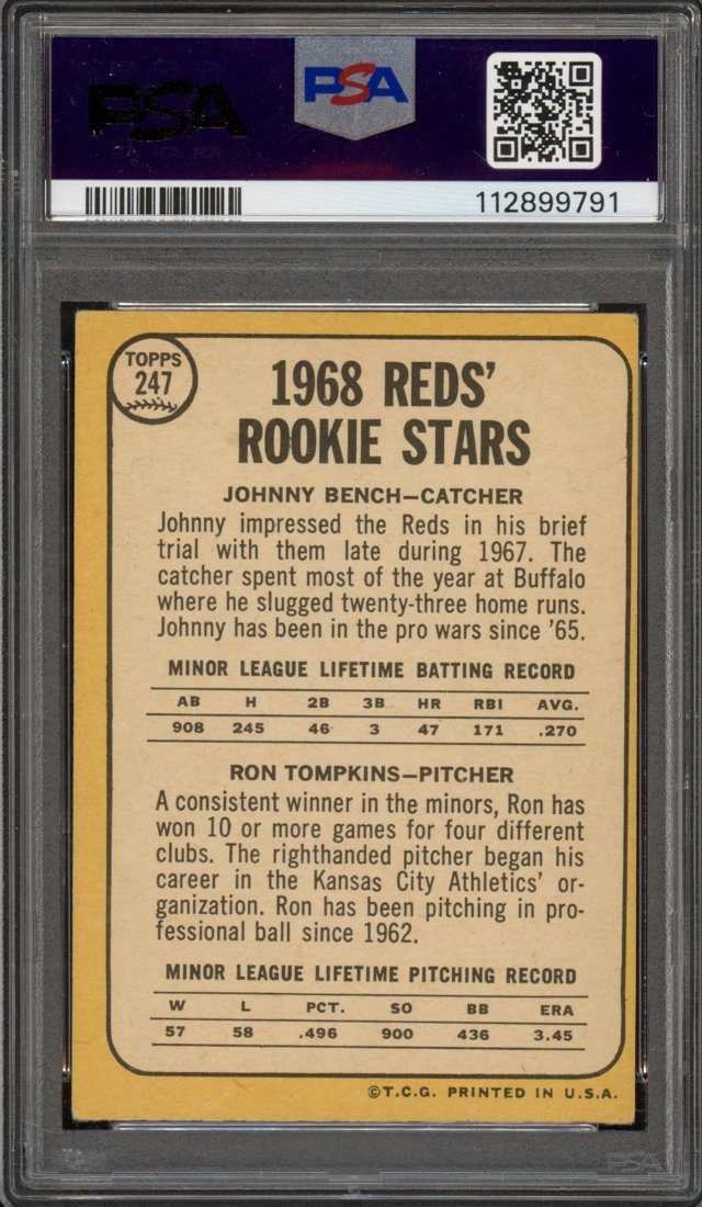 1968 Topps Johnny Bench / Ron Tompkins #247 back