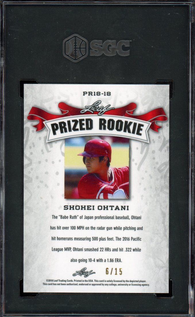 2018 Leaf Metal Prized Rookie Shohei Ohtani #PR18-18 Blue 6/15 back