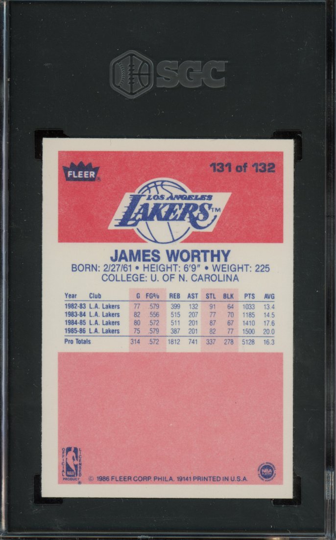 1986 Fleer James Worthy #131 back