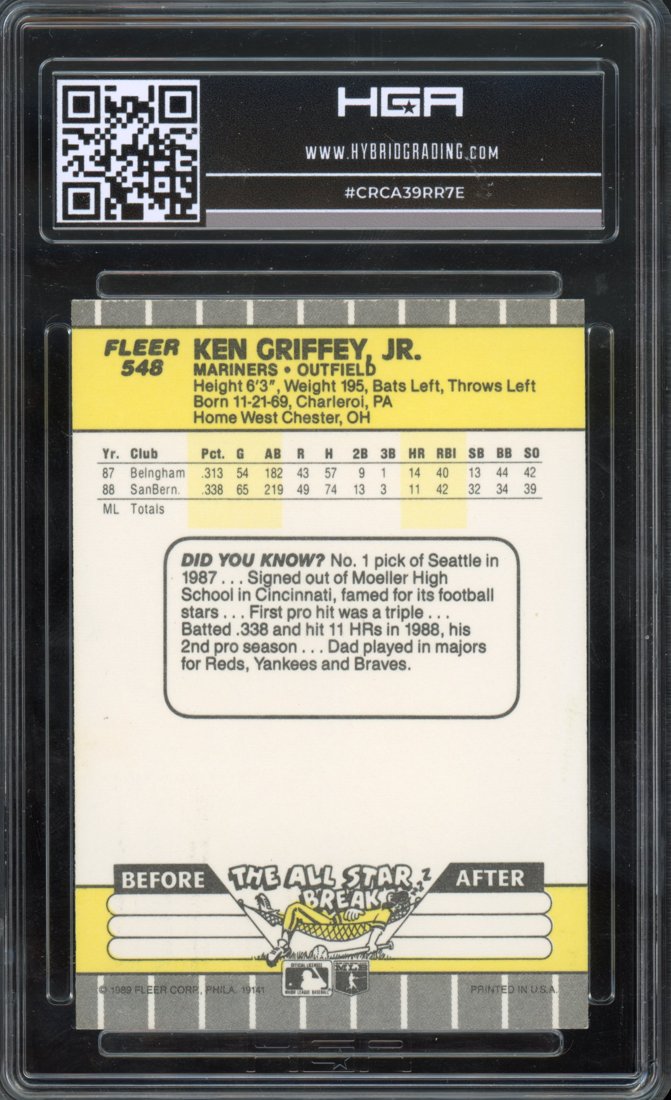 1989 Fleer Ken Griffey Jr. #548 back