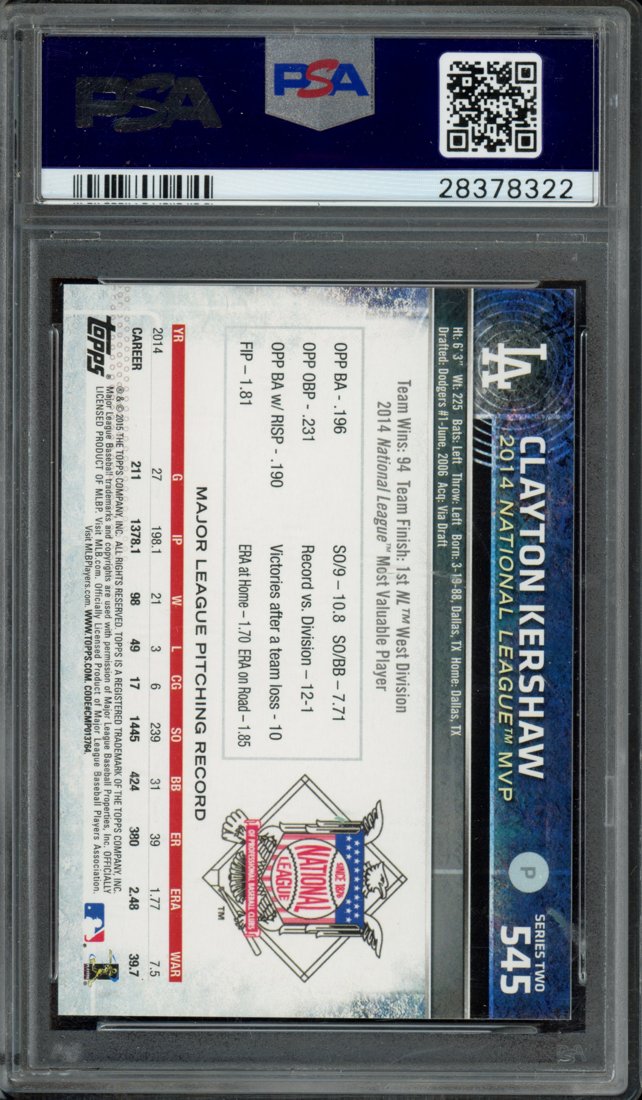 2015 Topps Clayton Kershaw #545 back