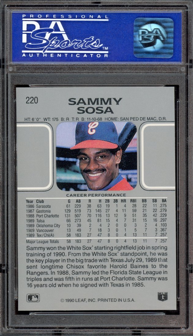 1990 Leaf Sammy Sosa #220 back