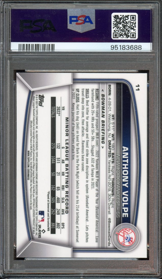2023 Bowman Chrome Sapphire Edition Anthony Volpe #11 back