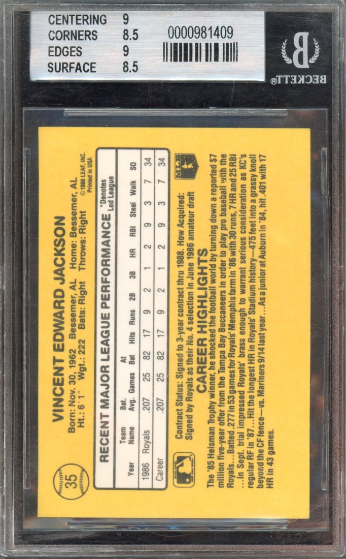1987 Donruss Bo Jackson #35 back