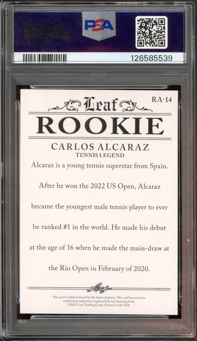 2023 Leaf Special Release Carlos Alcaraz #RA-14 Rookie Achievement back