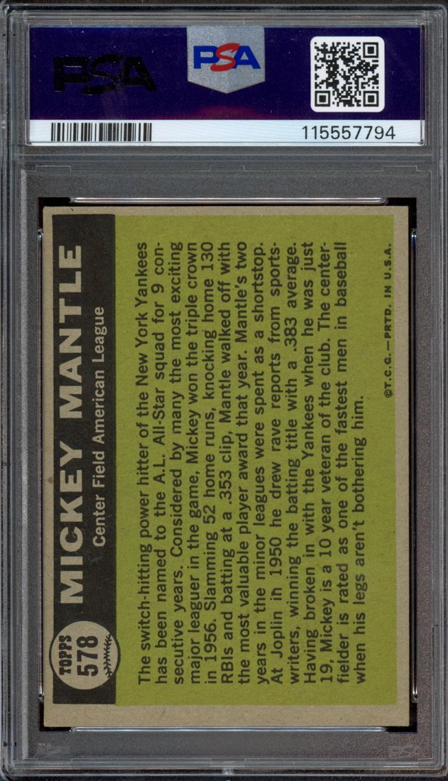 1961 Topps Mickey Mantle #578 back