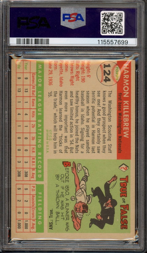 1955 Topps Harmon Killebrew (back)