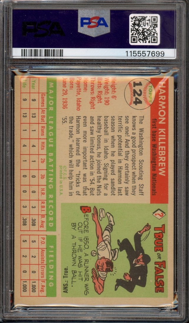 1955 Topps Harmon Killebrew #124 back