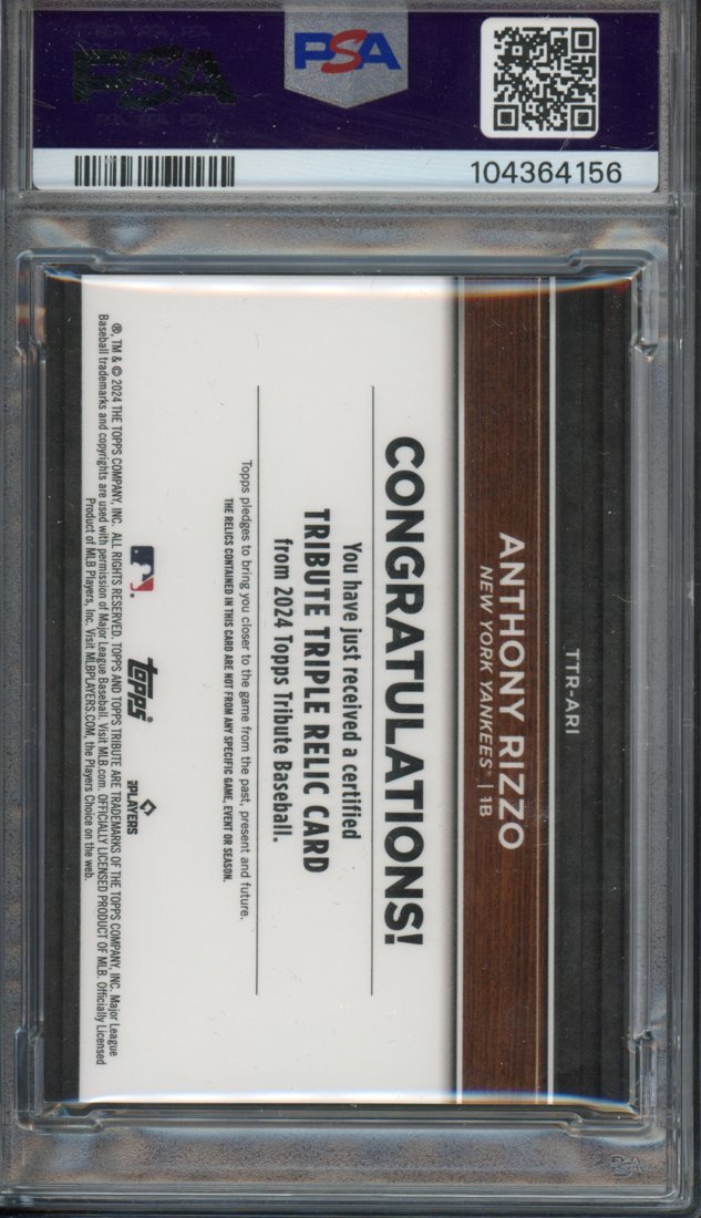 2024 Topps Tribute Anthony Rizzo #TTRARI Triple Relic Green 73/99 back