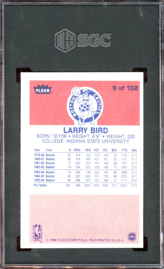 1986 Fleer Larry Bird #9 back