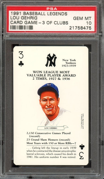 1991 Baseball Legends Card Game Lou Gehrig #3 of Clubs