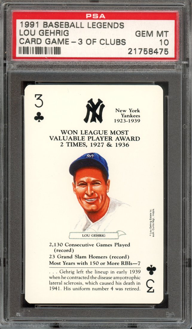 1991 Baseball Legends Card Game Lou Gehrig #3 of Clubs front