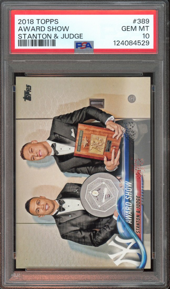 2018 Topps Series 2 Giancarlo Stanton & Aaron Judge #389 Award Show front
