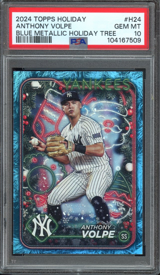 2024 Topps Holiday Anthony Volpe #H24 Blue Metallic Holiday Tree front