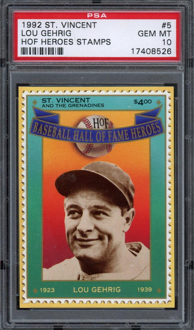 1992 St. Vincent HOF Heroes Stamps Lou Gehrig #5 front